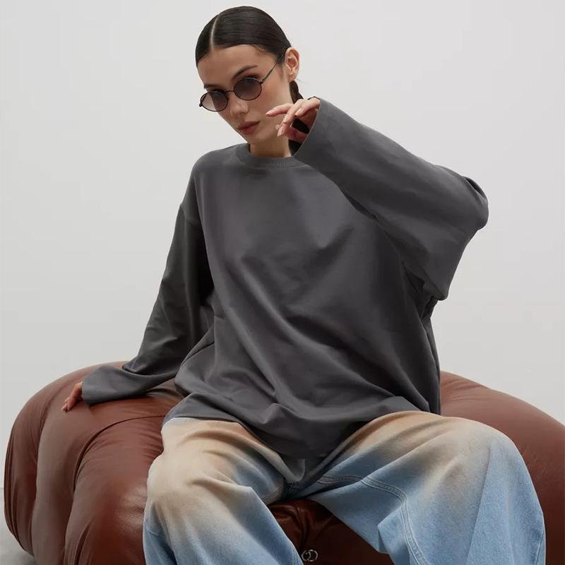 Basic Casual O-neck Cotton T-Shirts Women Autumn Long Sleeves Loose Tops Oversized Soft Versatile Solid Color Pullover