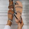 Summer New Set of Toe Sandals Women's Large Size Beach L Shoes Large Size Flat-bottomed Rhinestones Cool