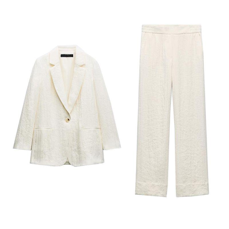 Spring New Arrival Work Clothing Lapel Long Sleeves Wrinkle Effect Suit Outwear 8372333 Wide Leg Pants 8372433