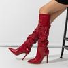 Fashion Patent Leather Women Knee High Boots Sexy Pointed Toe Thin Heels Zipper Ladies Long Female Shoes Zapatos Mujer