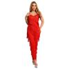 Women’s Ballroom Latin Bodysuit S-XXL Shiny Sequin Tiered Fringe Cami Jumpsuit Long Pants Unitard for Salsa Cha-Cha Tango Performance