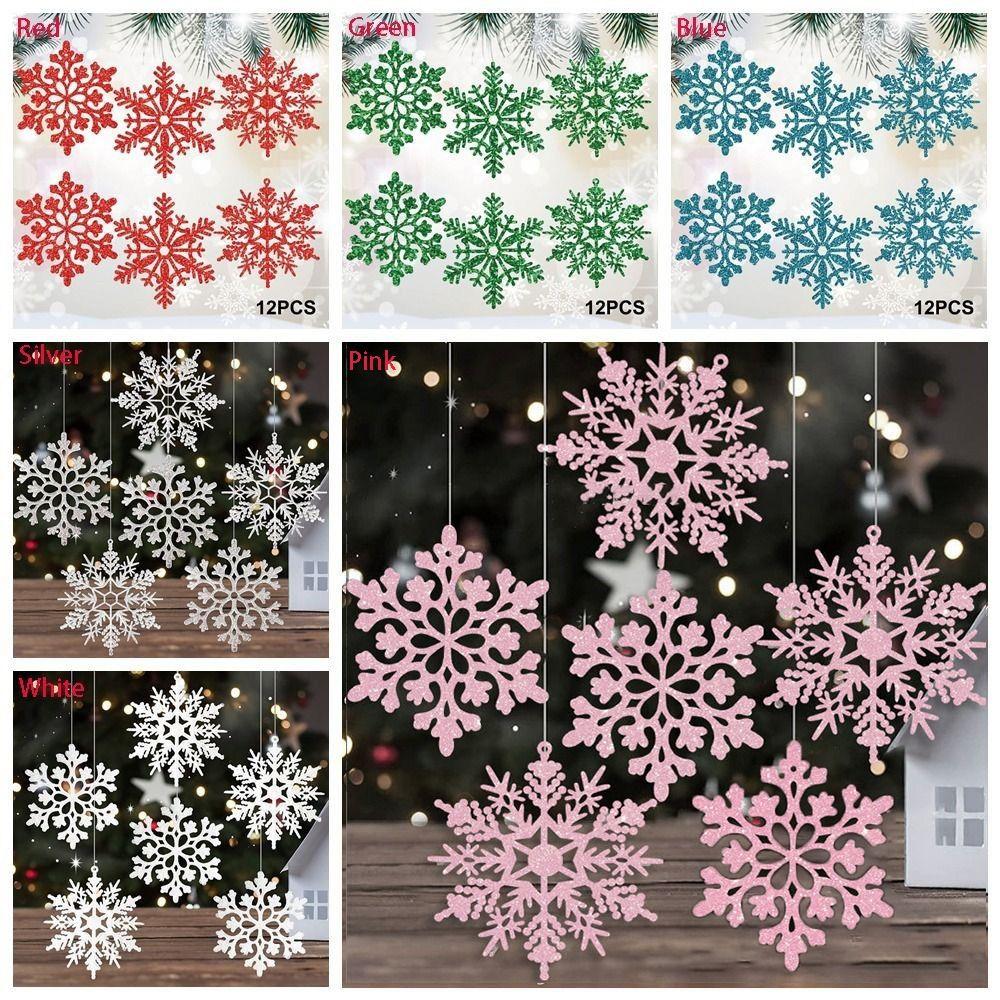 12pcs/set DIY Christmas Artificial Snowflake XmasTree Hanging Ornament  Winter Indoor