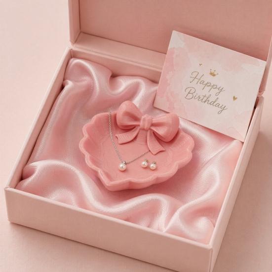 Embossed Pattern Jewelry Tray 3D Printed Bow Tray, Heart Shape Ring Dish, Entryway Table Trays, Hair Tie Organizer Decorative Trinket for Rings
