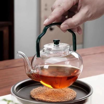 Handgefertigte Teekanne mit Glasgriff und Filter, Mini-Elektroherd zum Kochen auf dem Tonherd, Hochwertige Teekanne, Retro-Haushalt, Neu
