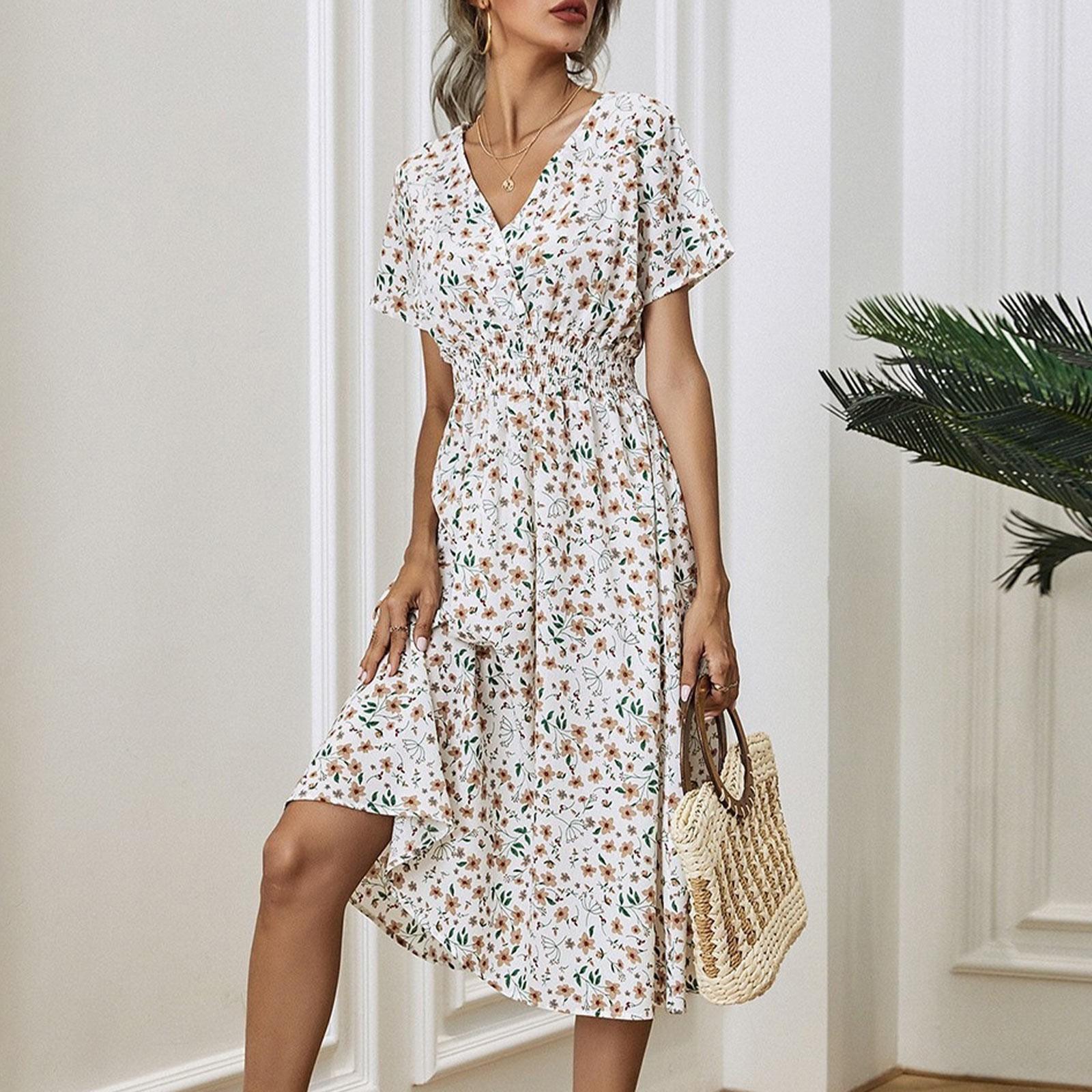 

Модное и сексуальное женское новое маленькое платье с короткими рукавами и цветочным принтом S белый