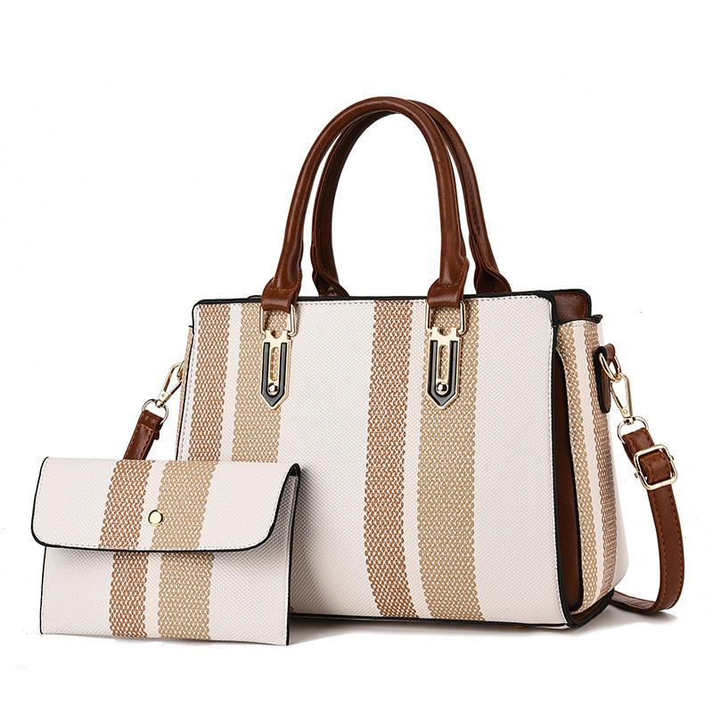 Stylish 2024 Womens Three Piece Woven Tote Bag Set Large Capacity Shoulder Handbag