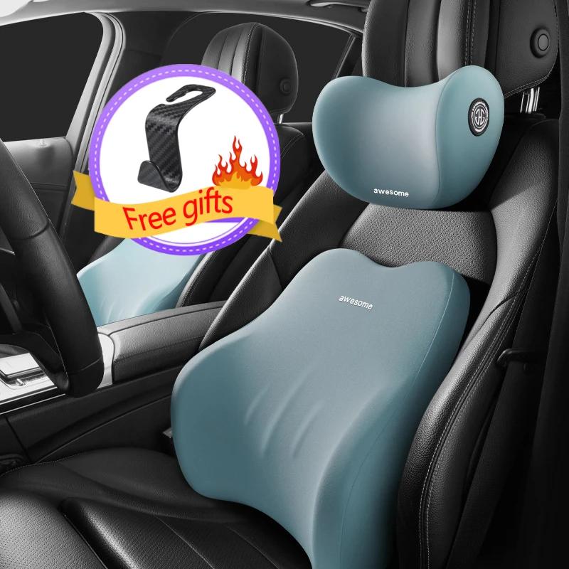 Car Neck Cushion Memory Foam Protective Lumbar Back Support Breathable Universal Car Headrest Pillow Car Supplies Ease Decompres