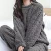 Warm Velvet Ribbed Fleece Pajama Set 2 Piece Women Autumn Pullover And Pants Casual Thicken Lounge Wear