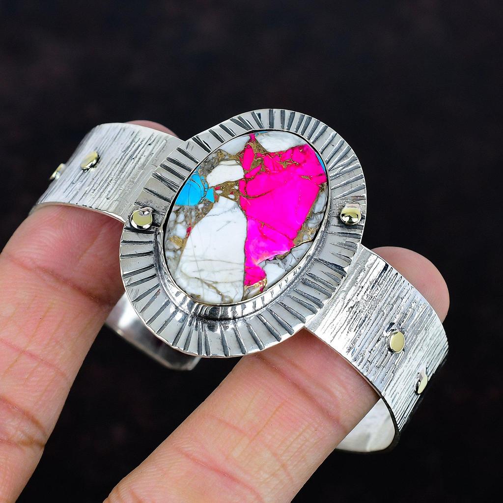 Cotton candy turquoise bangle 925 sterling silver cuff bracelet adjustable bangle very pretty gemstone jewelry handmade bangle gifts for mom