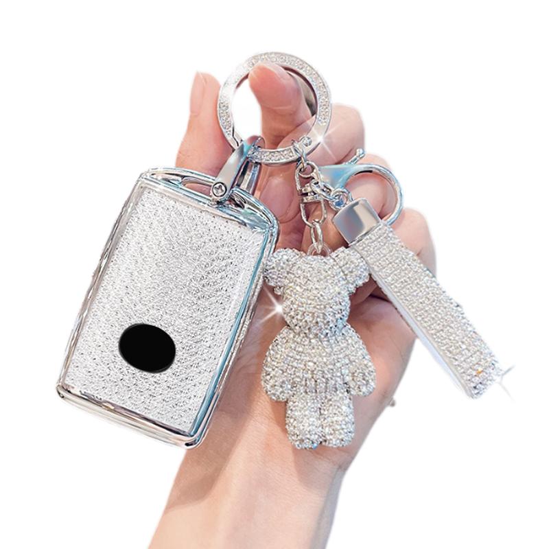 White Diamond Pattern TPU for Mazda 3 Axela CX-30 DM 2020 2021 2022 2023 Smart Remote Car Key Case Cover Fob Holder Bag Keychain