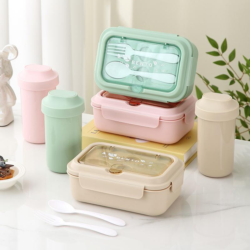Lunch Box Portable for Children School Office Bento Box Compartment Sealed Food Container with Tableware Microwavable Heating