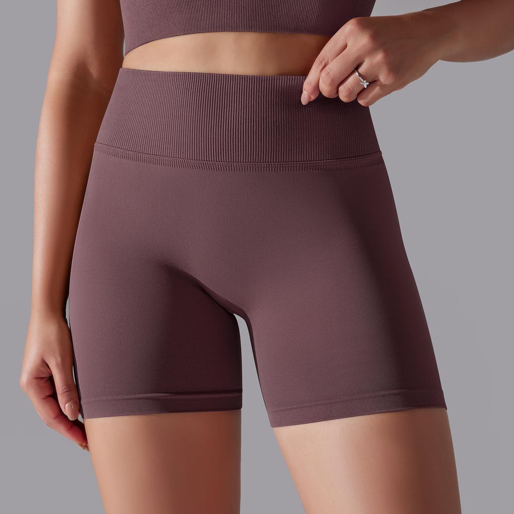 Auroth Seamless Knit Lift Hip Shorts Women High Waist Tummy Yoga Shorts Solid Color Running Fitness Sports Shorts