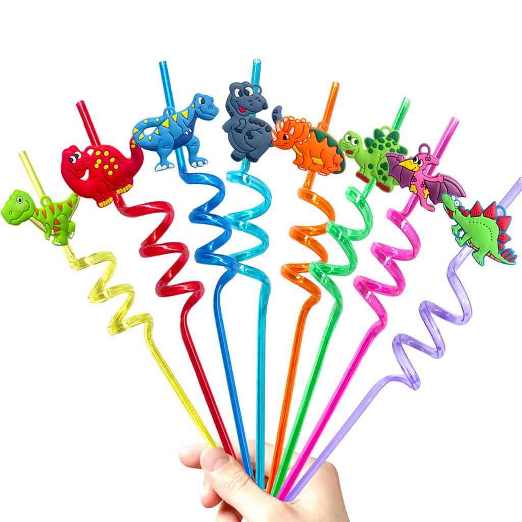 8Pcs Reusable Dinosaur Straws - Safari Jungle Theme Party Decor | Birthday Gift Eco-Friendly Party Supplies Favors
