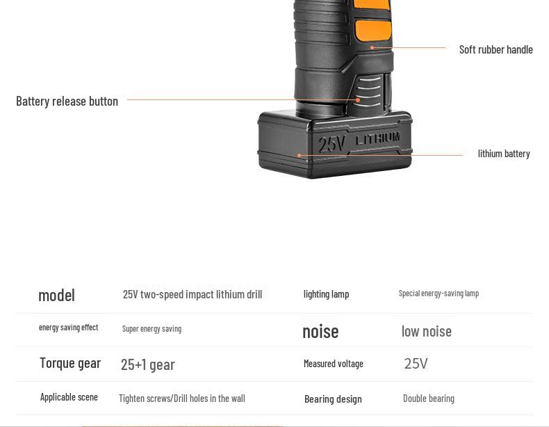 25V Cordless Electric Hand Drill with Lithium Battery