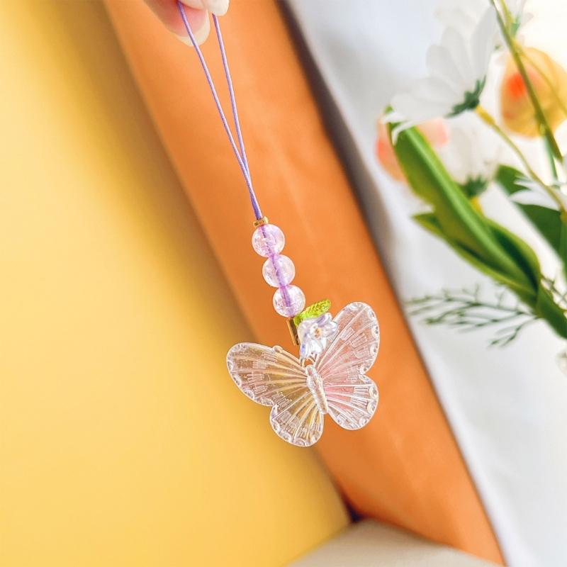 Flower Butterfly Pendant Phone Strap Portable Y2K Hanging Lanyard for Girls