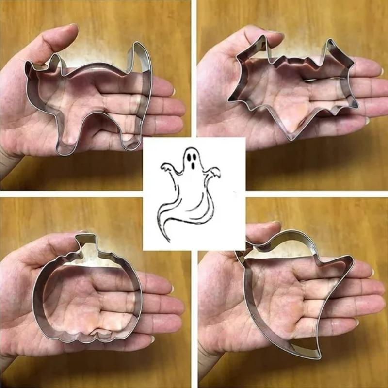 Stainless Steel Halloween Cookie Cutters Set with Bat Pumpkin Ghost Shapes for Baking Biscuits, Ideal Kitchen Baking Tools