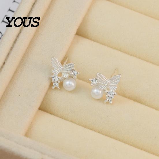 Rhinestone Butterfly Jewelry 1 Pair Stud Earrings for Women, Sparkly Faux Pearl Minimalist Daily Earrings, Glitter Cubic Zirconia Daily, Party,