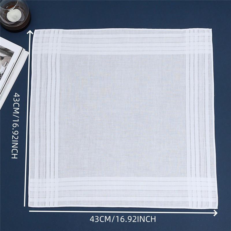 6Pcs 40x40/43x43cm White Color 100% Cotton Handkerchiefs Classic Hankies Jacquard Striped Pocket Square Towel DIY Painting