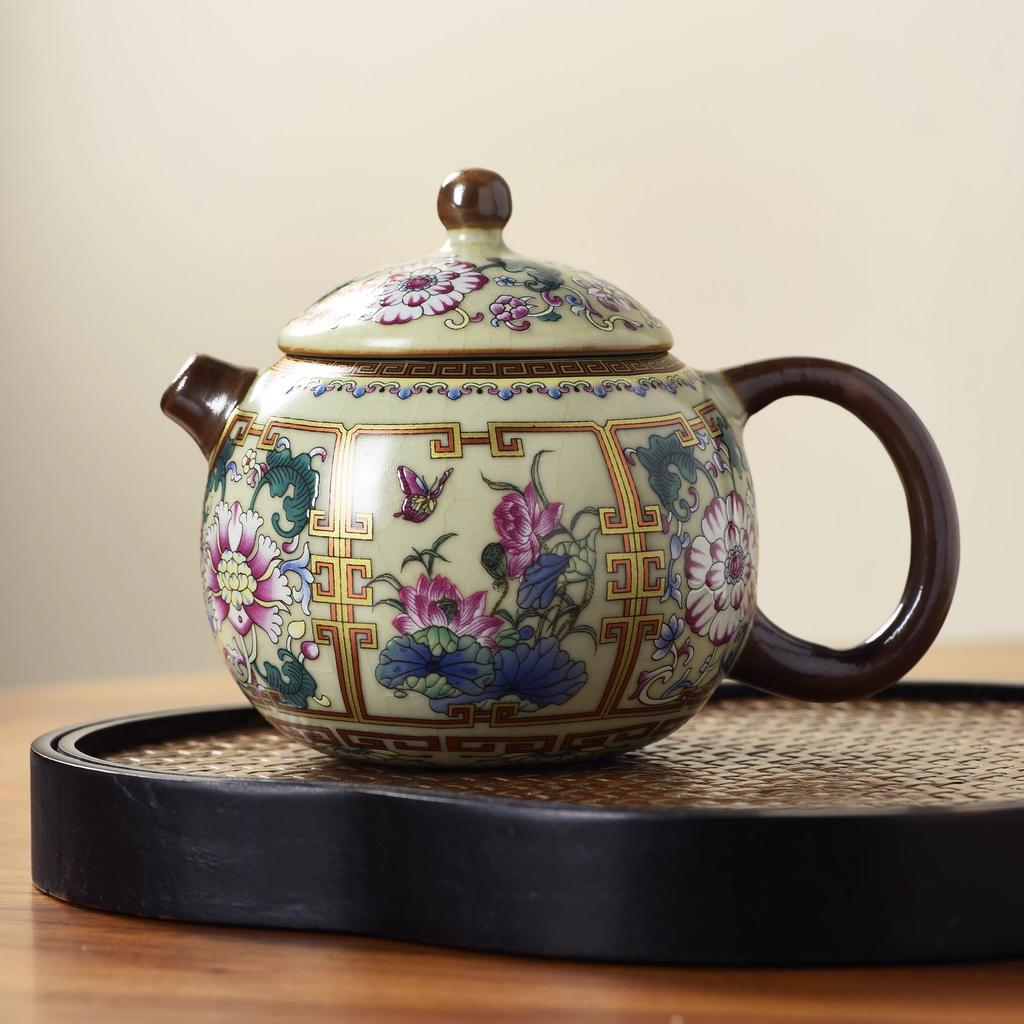 Ru kiln yellow exquisite teapot cover bowl single pot high-end tea brewer household ceramic teapot tea set Xishi pot series