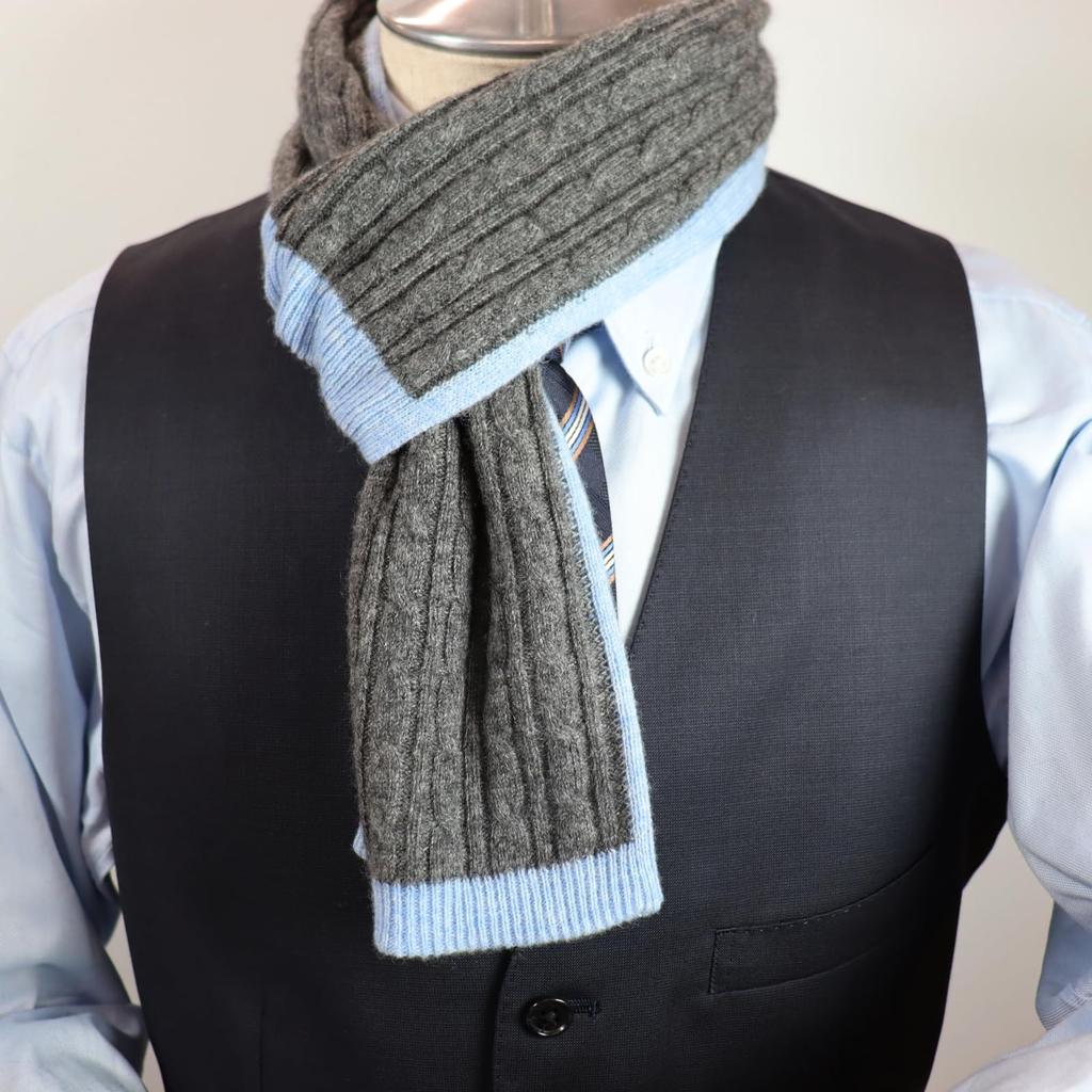 Michiko London Mongolian Cashmere Reverse Mini Made In A Stylish Gift for Men and Casual 100% Scarf, Mongolia, Women, Unisex, (CM-203 Sax/Gray)
