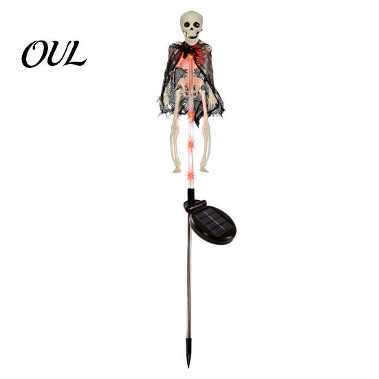 Glowing Skull Figurines for Lawn Solar Skeleton Yard Stake Light, Halloween Garden Decor Outdoor Lights with Cloak, Waterproof Lamp Haunted