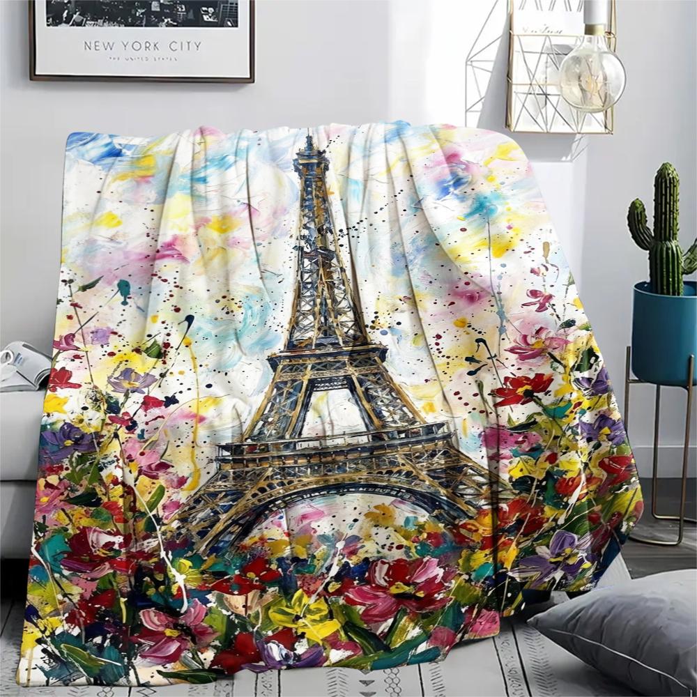 Paris Eiffel Tower Print Flannel Blanket, High quality Comfortable for All Seasons, Home Decor, Warmth and Comfort, Perfect for Christmas Gifts98