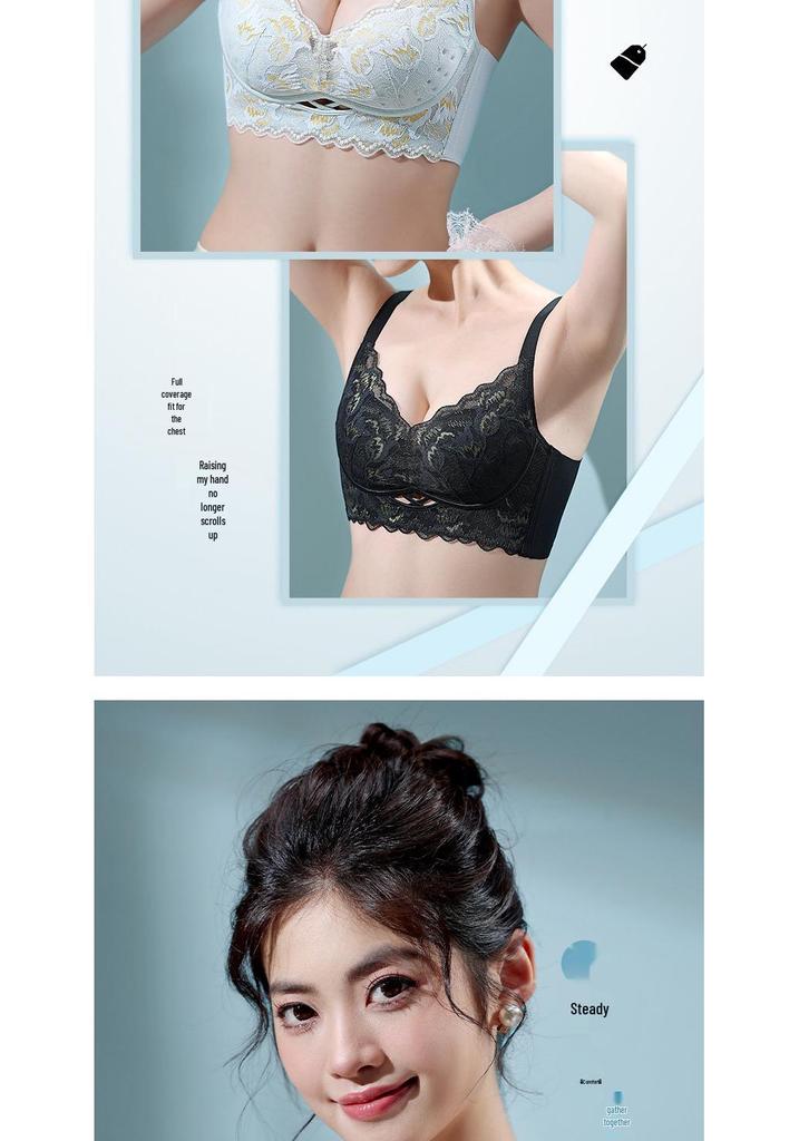 European & American Style Wireless Push-Up Lace Bra with Side Support - Comfortable & Breathable Women's Underwear