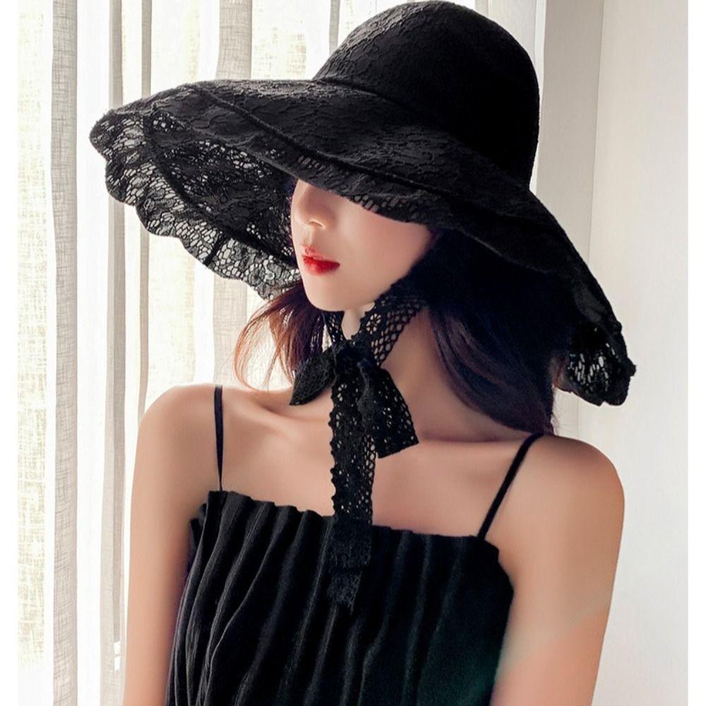 Lace Bucket Hat UV Protection Beach Cap Summer Panama Hat for Women