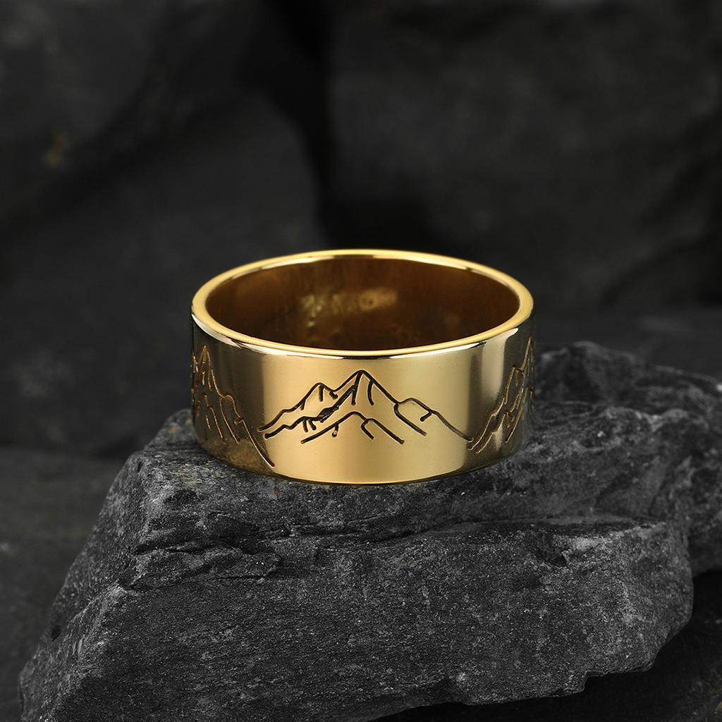 Inel Kinitial cu Munți Sculptați Pentru Femei Bărbați Bijuterii Simplitate Inele Handmade Vintage din Oțel Inoxidabil Bague