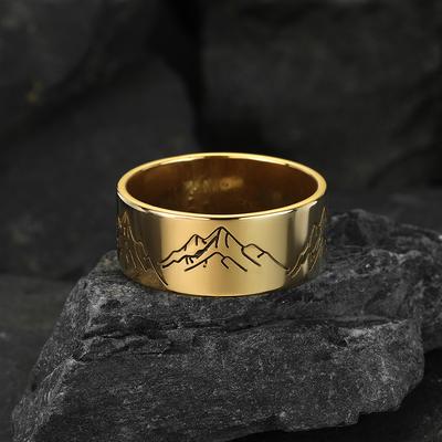 Bague Kinitial Montagnes Sculptées Pour Femmes Hommes Simplicité Bijoux Acier Inoxydable Vintage Bagues Faites à la Main Bague