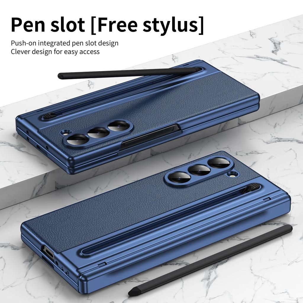 High Quality Leather Case for Samsung Galaxy Z Fold 7 6 5 4 3 Stylus Pen Slot Holder Plastic Fold Shockproof Protection Cover