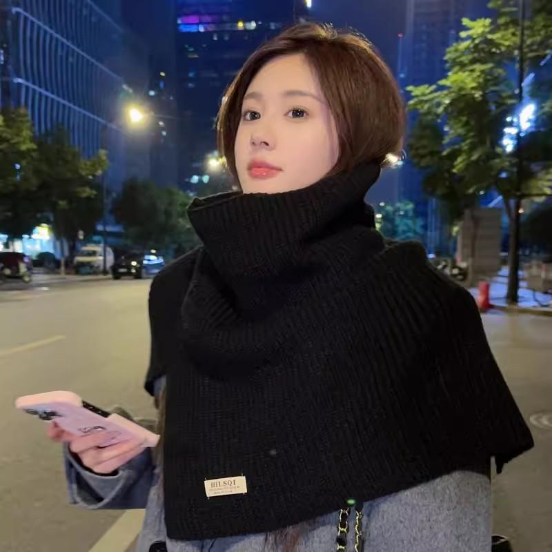 Monochrome knitted versatile slit shawl personalized neck cover spring and autumn outdoor windproof comfortable breathable neck protection warm scarf