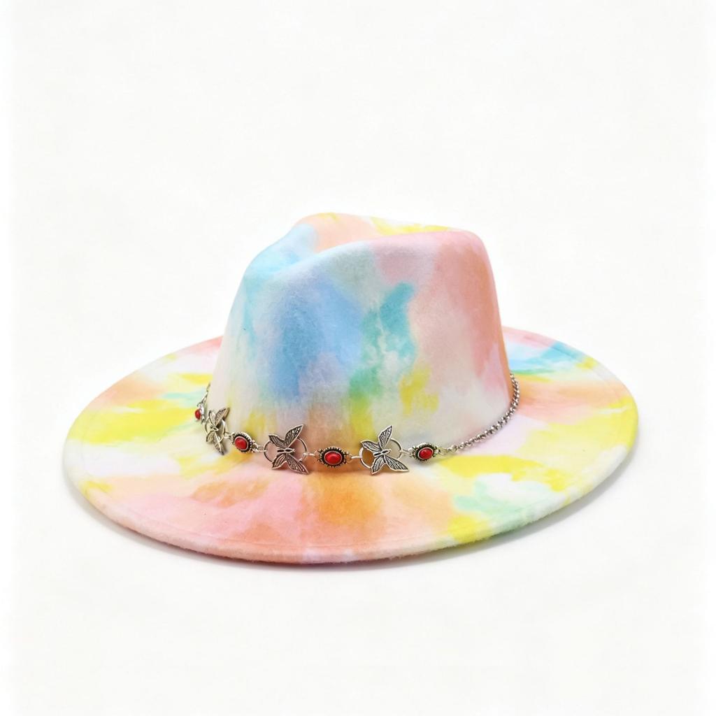 Hot-selling western cowboy hats, new men's and women's party tie-dye top hats, fashionable flat-brimmed jazz hats