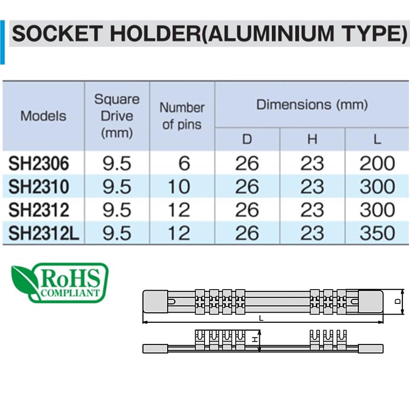 TONE SH2312 Aluminum Socket 12 Inserts Holder, 9.5mm (3/8") Drive,