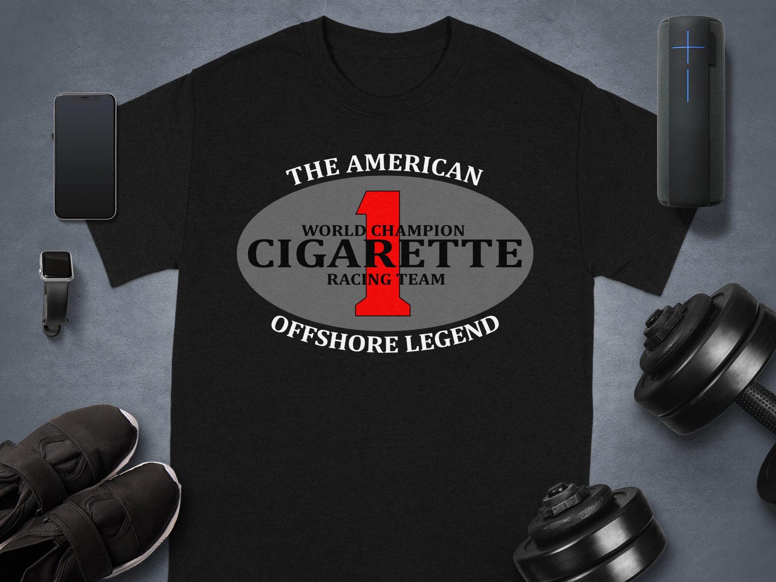 Cigarette Racing T-Shirt, World Champion Tee, Funny Racing T-Shirt, Novelty Graphic T-Shirt, Race Team Gift, Number One Fan Tee, Cool S