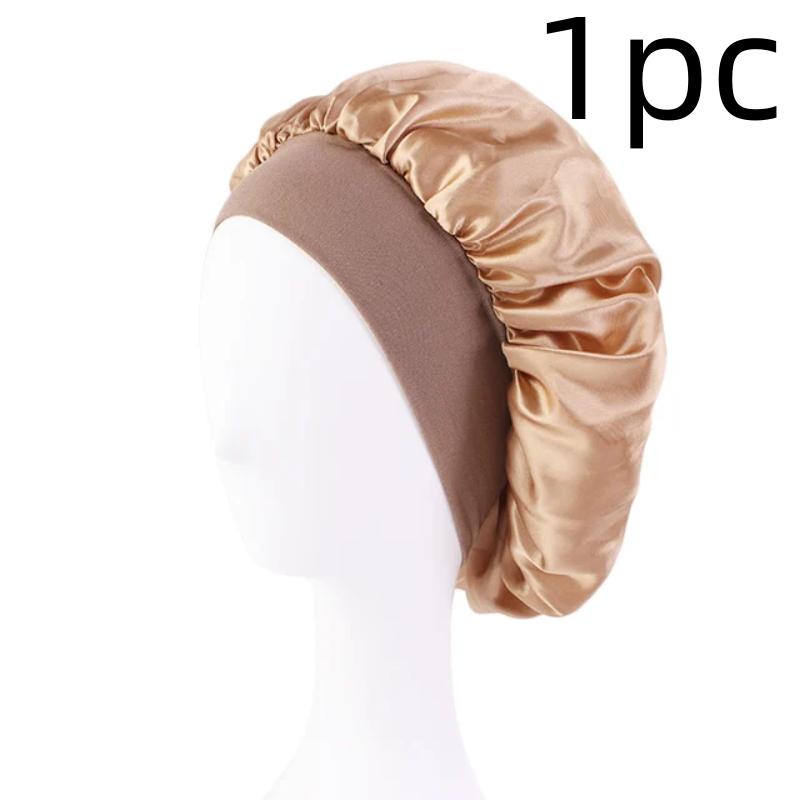 Luxurious Satin Sleep Cap Soft Wide Brim Nightcap Unisex Night Sleeping Bonnet with Wide Elastic Band Bath Hat For All Hair Type