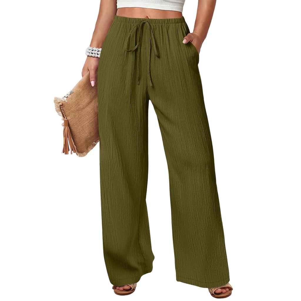 Women's Loose-fitting, -color, Straight-leg Casual Pants With Drawstring And Pockets.
