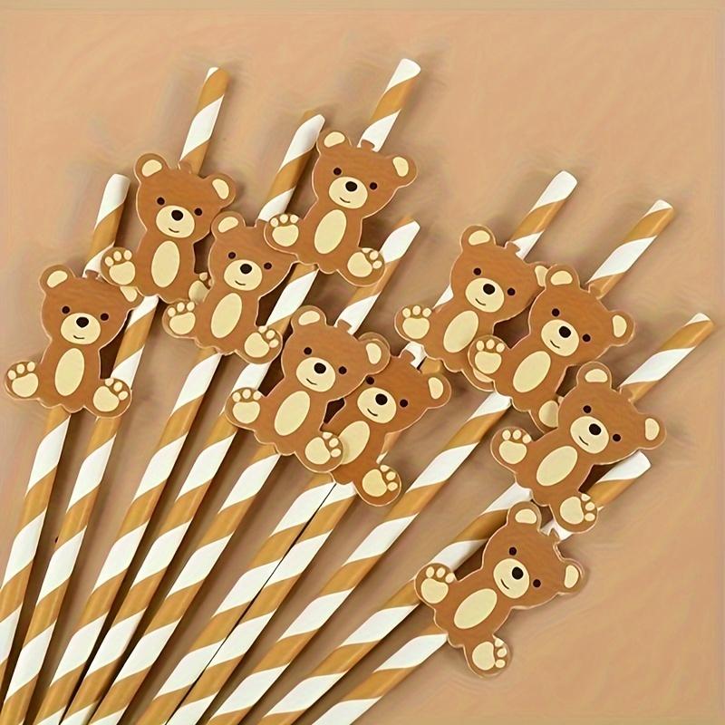 10-Pack Bear Decorative Paper Straws, Disposable Drinking Straws for Birthday Party, Festival Celebrations, Beverage Decoration