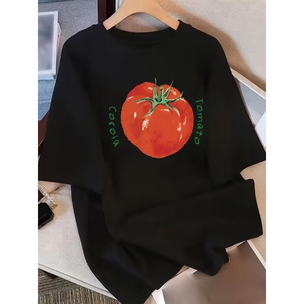 Funny Work Quote Tomato T-Shirt Men's Women's Loose Fit Tee with Slogan Print Casual Crew Neck Minimalist Top