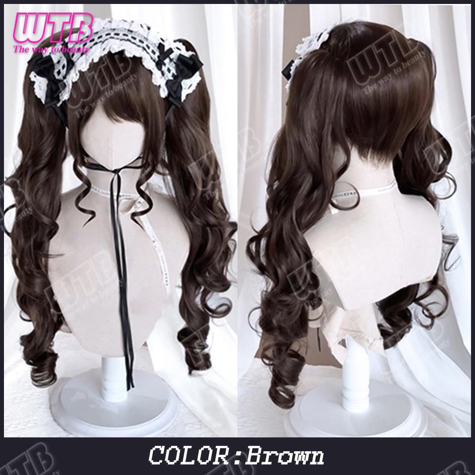 Synthetic Cosplay Wig Female Short Curly Hair Lolita Ponytail Bangs Wig Halloween Styling Wig