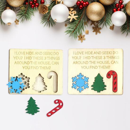 Yousheng Christmas Hide And Seek Game Rustic Wooden Hide Seek Board Decoration Family Game Holiday Party Candy Cane Tree Snowflake Puzzle Ornament