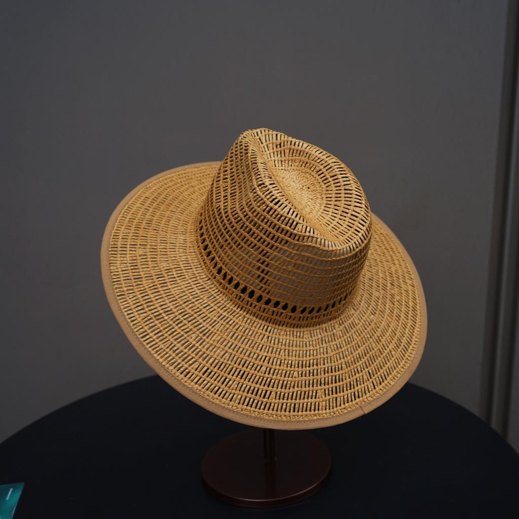 French Retro Ginger Black Hollow Woven Jazz Top Hat Women'S Summer Vacation Beach Wide Brim Straw Hat