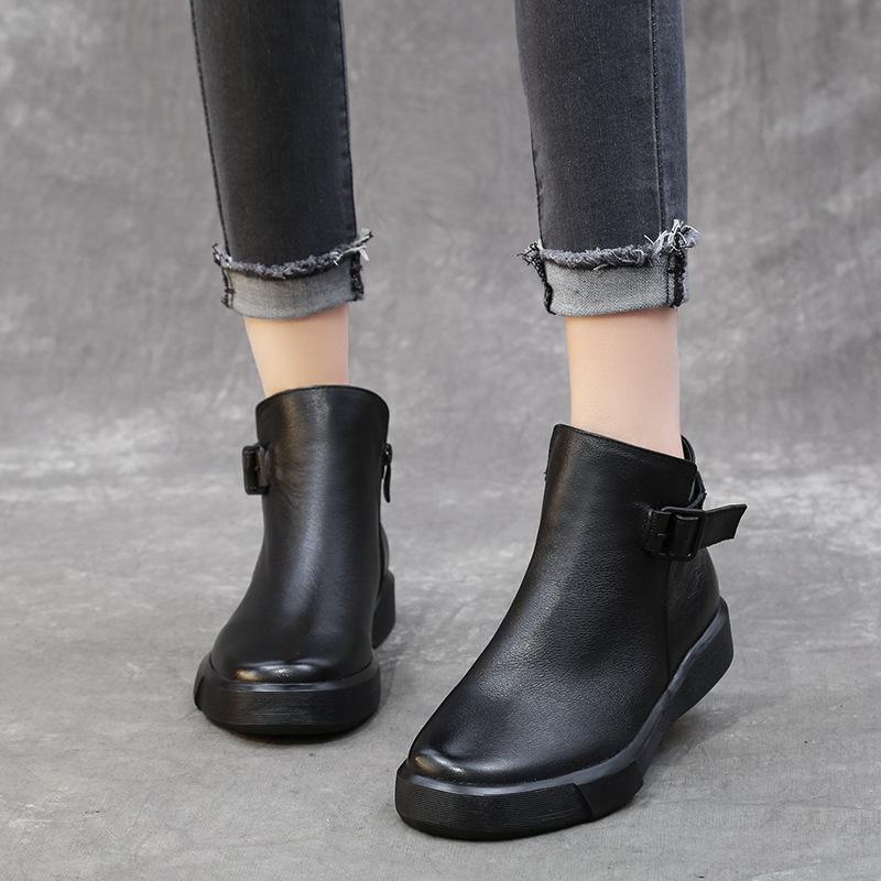 Fashion GKTINOO Winter Genuine Leather Ankle Boots Round Toe 2024 Handmade Lady Soft Flat Shoes Comfortable Side Zip Short Boot