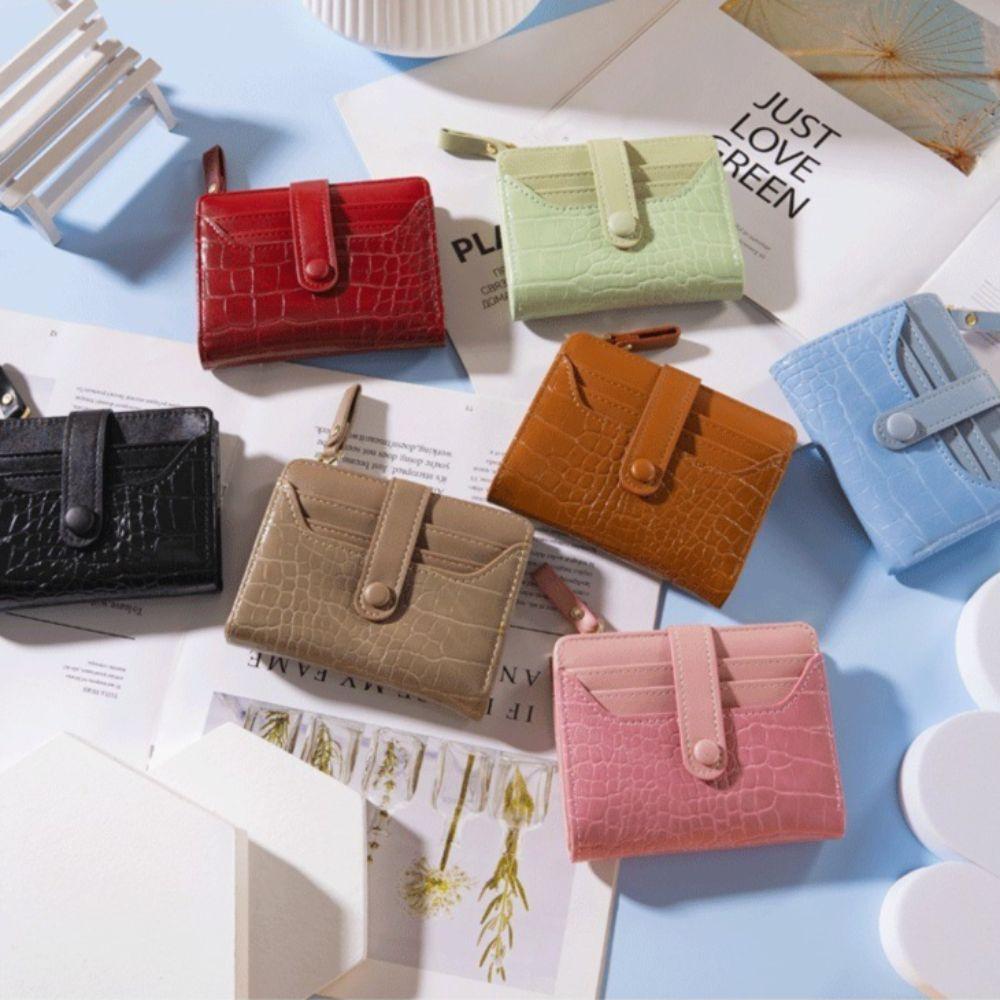 PU Leather Women's Short Wallet Multiple Card Slots Waterproof Leather Wallet Crocodile Print Solid Color Coin Purse for Women