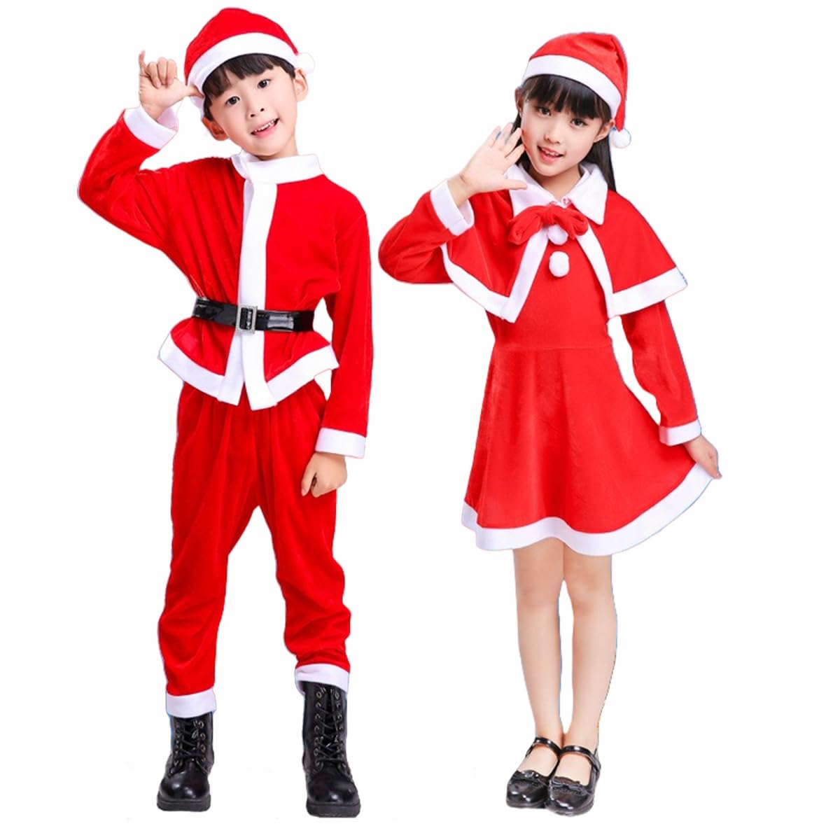 Детский костюм Санта-Клауса ZOMOZO с шапкой, набор 2025, для мальчиков и девочек, пушистый костюм Санта-Клауса, Рождественский подарок для детей (Девочка, 110)