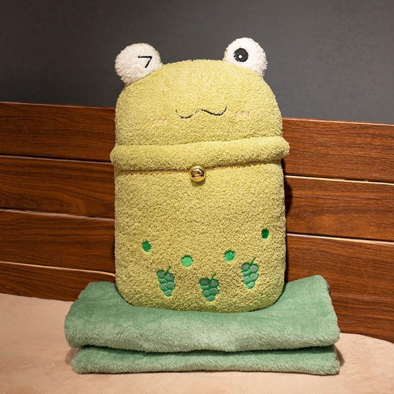 Cartoon Milk Tea Animal Panda Lion Throw Pillow Blanket Plush Toy Frog Piggy Doll Office Lunch Break Air Conditioner Blanket