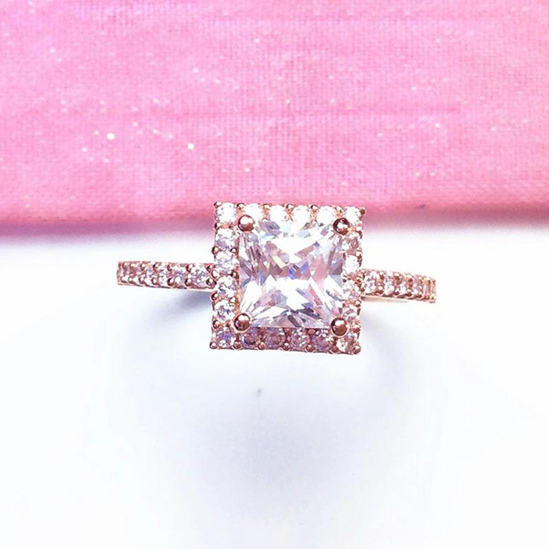 Purple Gold Four-Claw Zircon Ring, Simple Style, High-Grade Rose Gold Plated With Diamonds, Open Ring For Women