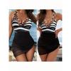 Women's Sexy Tummy Control Mesh One-Piece Swimsuit - Halter Neck V-Neck Crisscross Top & Ruched Skirt , Bathing Suit, Beachwear Essentials, Swimwear