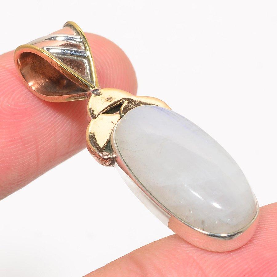 Natural Rainbow Moonstone Two Tone 925 Solid Sterling Silver Pendant 1.75'' p5e65