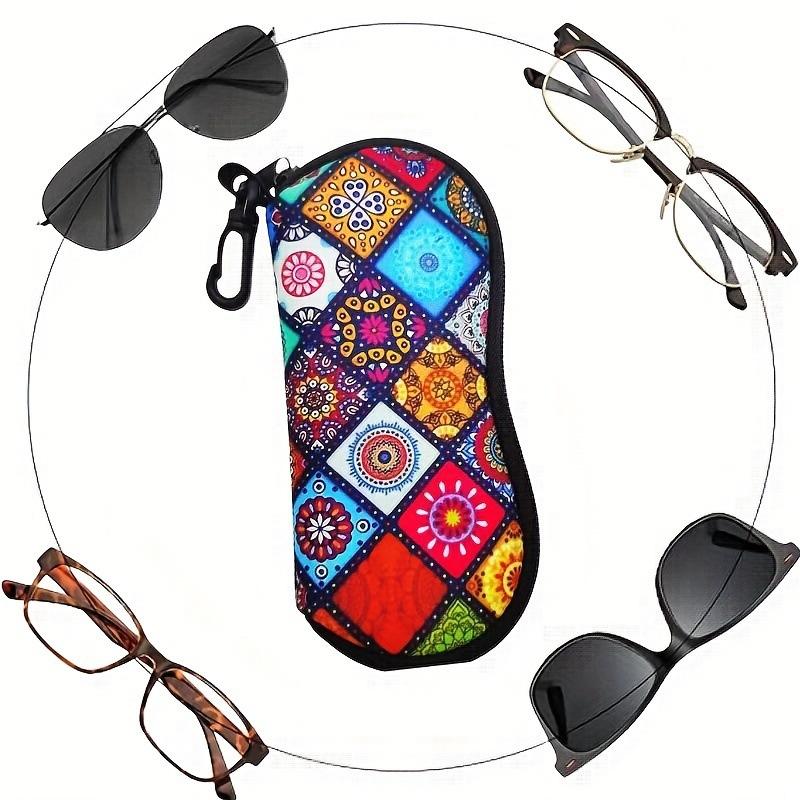 Totem Printed Glasses Case Shockproof Eyeglass Storage Bag With Zipper Keychain Portable Outdoor Sunglasses Pouch Eyewear Holder